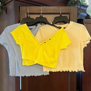 SHEIN Ribbed Knit Tops - Yellow, Blue, Cream